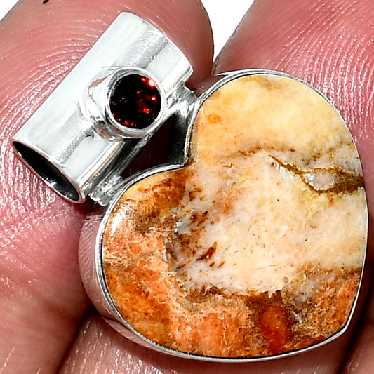 Heart - Natural Coral Jasper & Garnet Pendant P-1300 SDP151782