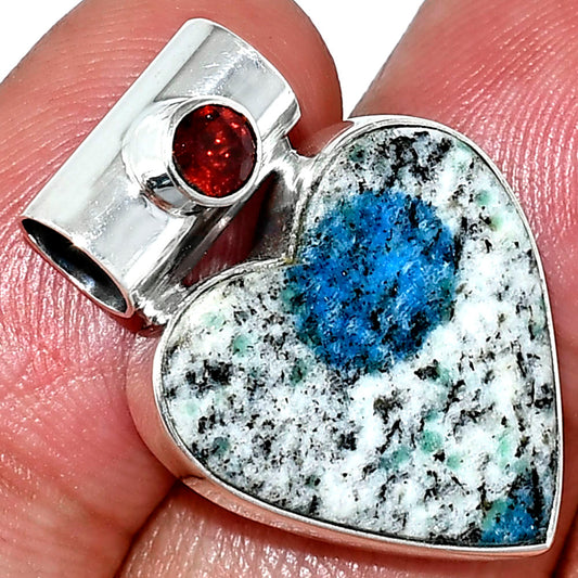 Heart - K2 Blue - Azurite In Quartz & Garnet Pendant P-1300 SDP151786