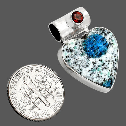 Heart - K2 Blue - Azurite In Quartz & Garnet Pendant P-1300 SDP151786