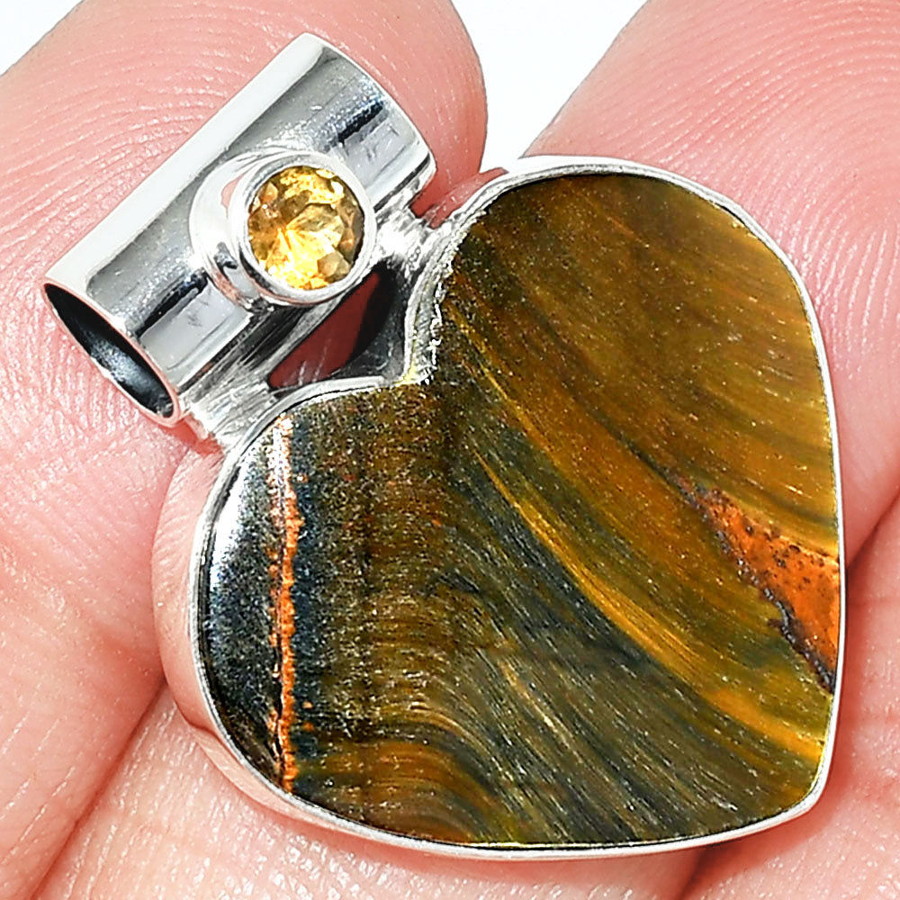 Heart - Blue Tiger Eye & Citrine Pendant P-1300 SDP151828