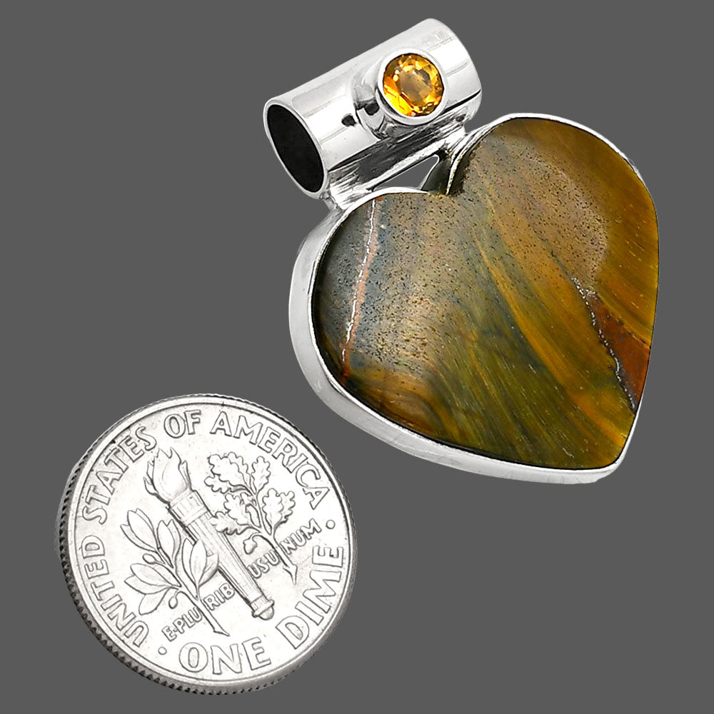 Heart - Blue Tiger Eye & Citrine Pendant P-1300 SDP151828