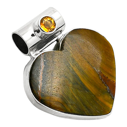 Heart - Blue Tiger Eye & Citrine Pendant P-1300 SDP151828