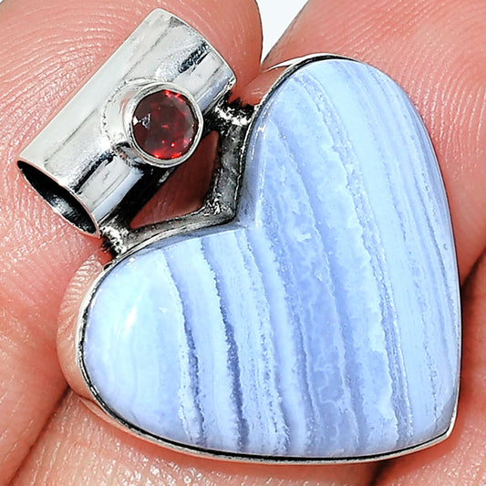 Heart - Blue Lace Agate & Garnet Pendant P-1300 SDP151832