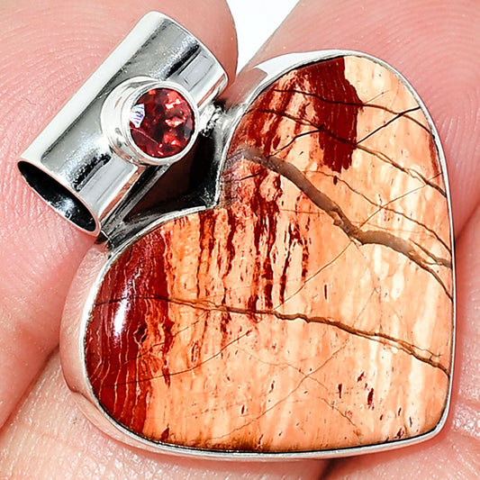 Heart - Snake Skin Jasper & Garnet Pendant P-1300 SDP151848