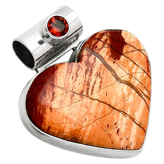 Heart - Snake Skin Jasper & Garnet Pendant P-1300 SDP151848