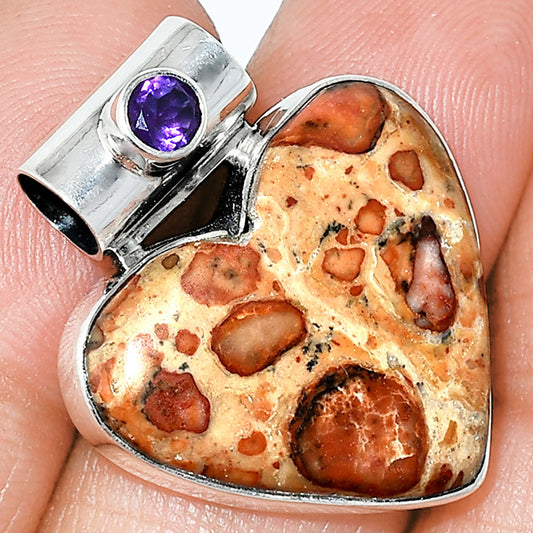 Heart - Leopardite Jasper & Amethyst Pendant P-1300 SDP151882