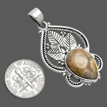Natural Flower Fossil Coral Pendant P-1258 SDP151897