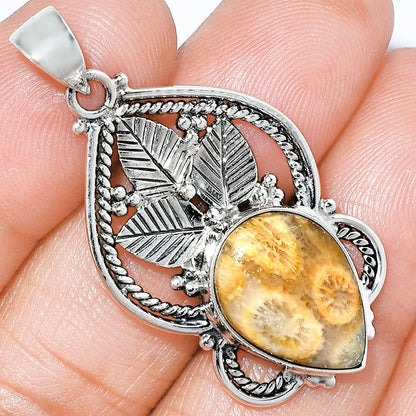Natural Flower Fossil Coral Pendant P-1258 SDP151929