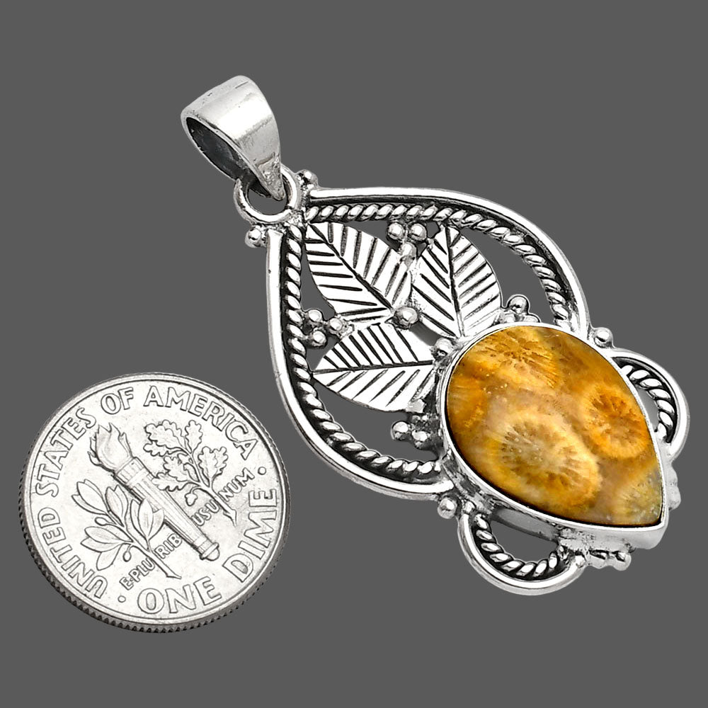 Natural Flower Fossil Coral Pendant P-1258 SDP151929