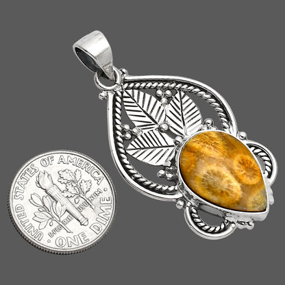 Natural Flower Fossil Coral Pendant P-1258 SDP151929