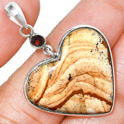 Heart - Picture Jasper & Garnet Pendant P-1098 SDP151945