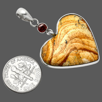 Heart - Picture Jasper & Garnet Pendant P-1098 SDP151945