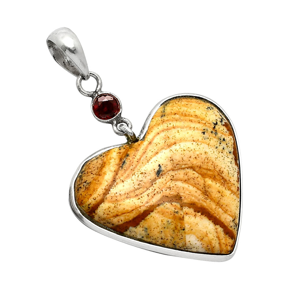 Heart - Picture Jasper & Garnet Pendant P-1098 SDP151945