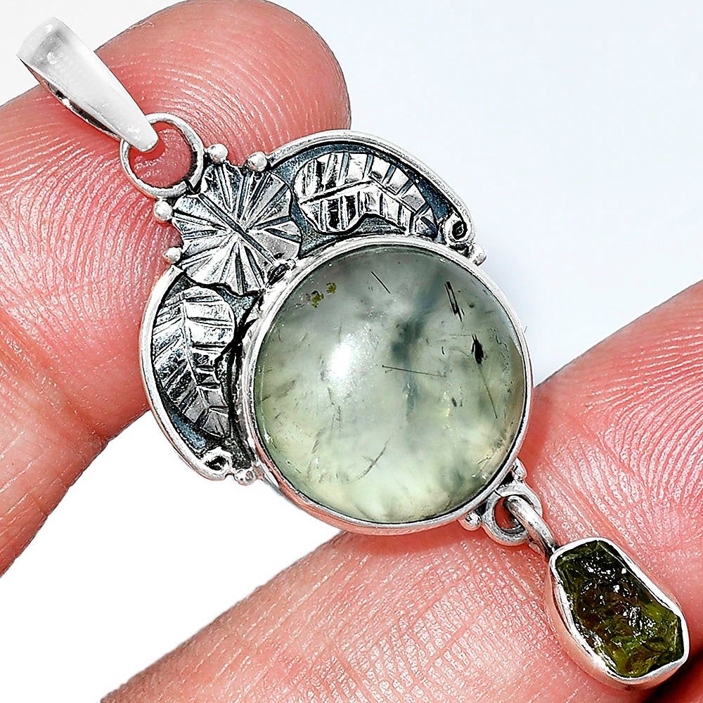 Natural Prehnite & Peridot Rough Pendant P-1413 SDP152001