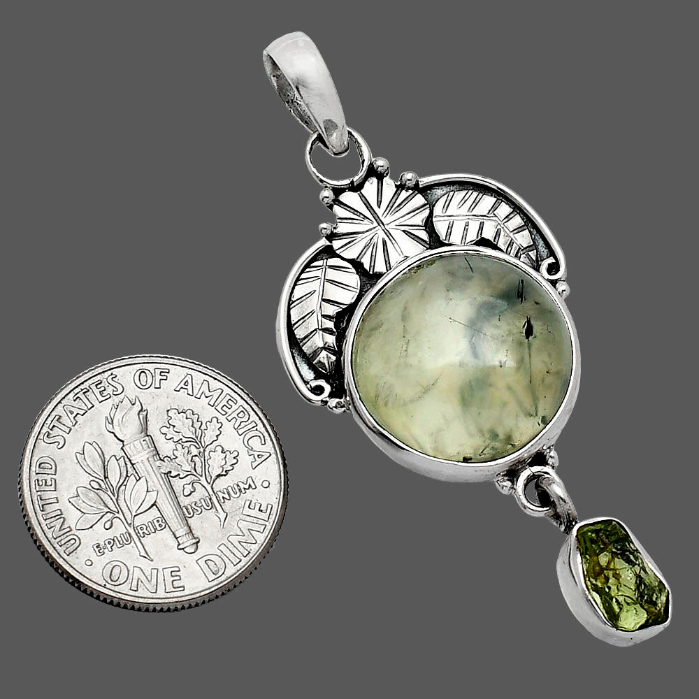 Natural Prehnite & Peridot Rough Pendant P-1413 SDP152001