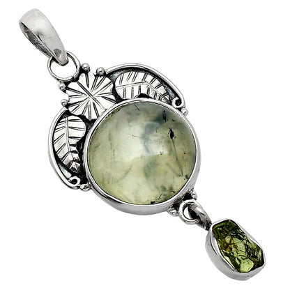 Natural Prehnite & Peridot Rough Pendant P-1413 SDP152001