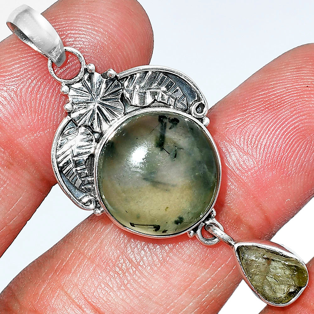 Prehnite & Rare Kornerupine Rough Pendant P-1413 SDP152004