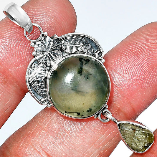 Prehnite & Rare Kornerupine Rough Pendant P-1413 SDP152004