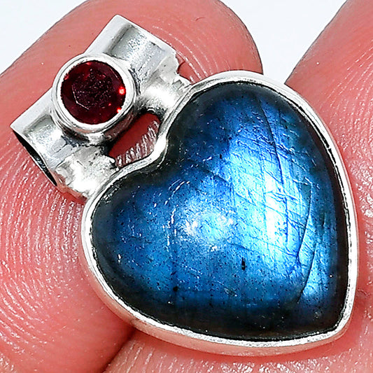 Heart Blue Fire Labradorite & Garnet Pendant P-1300 SDP152256