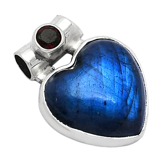 Heart Blue Fire Labradorite & Garnet Pendant P-1300 SDP152256
