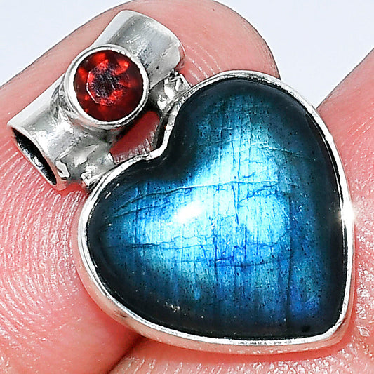 Heart Blue Fire Labradorite & Garnet Pendant P-1300 SDP152261