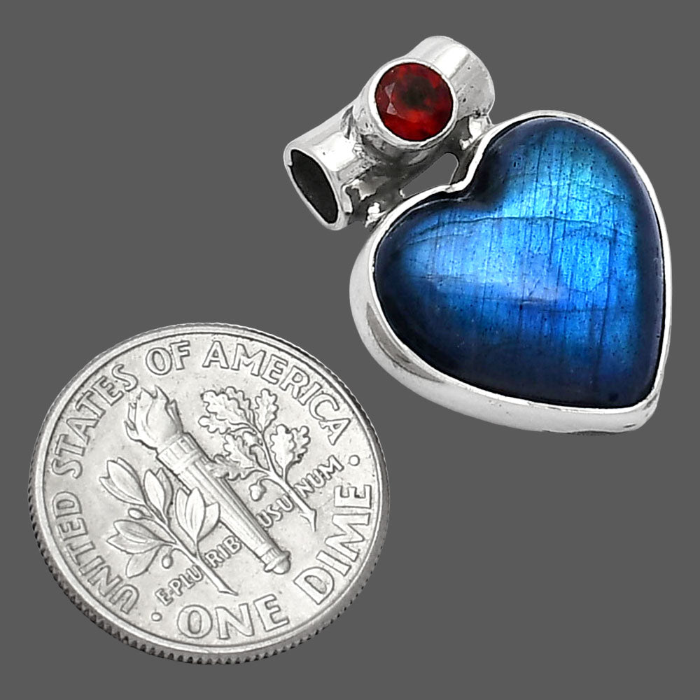 Heart Blue Fire Labradorite & Garnet Pendant P-1300 SDP152261
