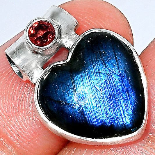 Heart Blue Fire Labradorite & Garnet Pendant P-1300 SDP152276