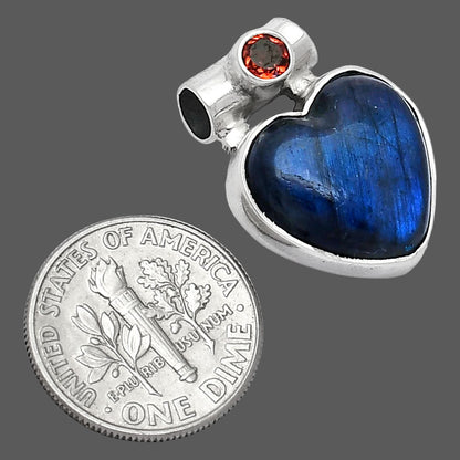 Heart Blue Fire Labradorite & Garnet Pendant P-1300 SDP152276