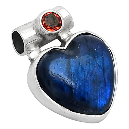 Heart Blue Fire Labradorite & Garnet Pendant P-1300 SDP152276