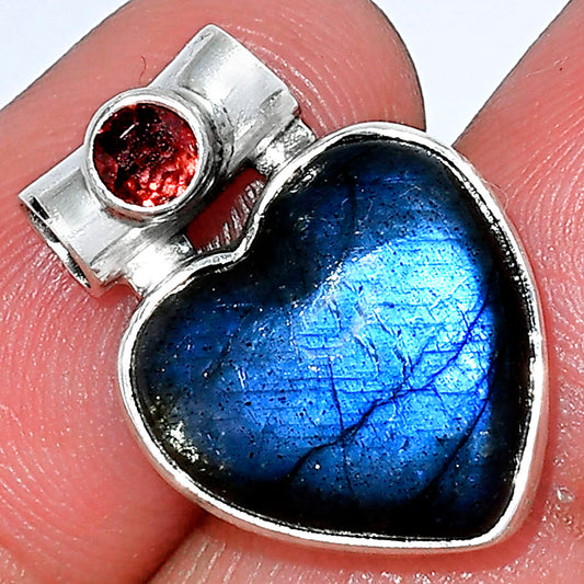 Heart Blue Fire Labradorite & Garnet Pendant P-1300 SDP152278
