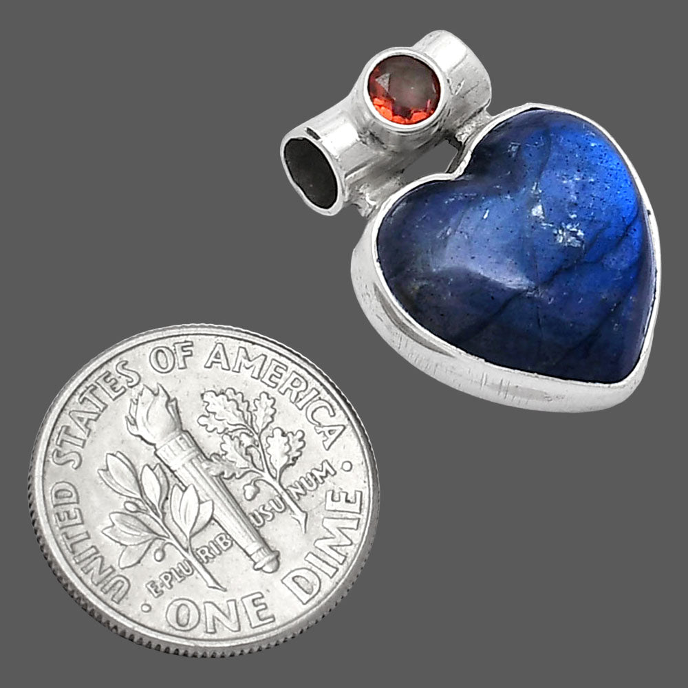 Heart Blue Fire Labradorite & Garnet Pendant P-1300 SDP152278