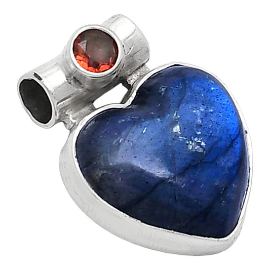 Heart Blue Fire Labradorite & Garnet Pendant P-1300 SDP152278