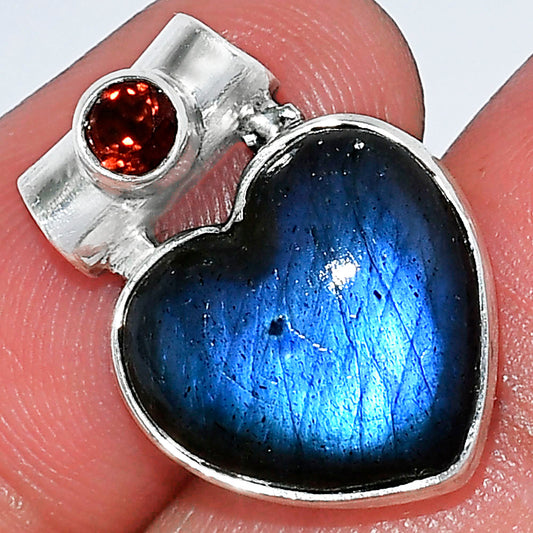 Heart Blue Fire Labradorite & Garnet Pendant P-1300 SDP152281