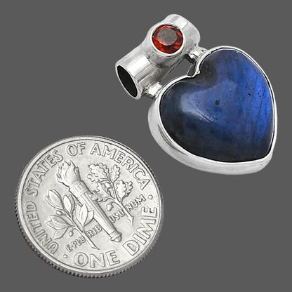 Heart Blue Fire Labradorite & Garnet Pendant P-1300 SDP152281