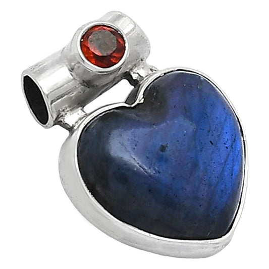 Heart Blue Fire Labradorite & Garnet Pendant P-1300 SDP152281