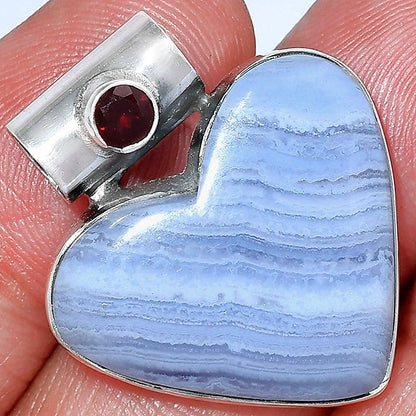 Heart - Blue Lace Agate & Garnet Pendant P-1300 SDP152317