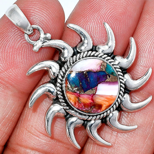 Sun - Kingman Orange Dahlia Turquoise Pendant P-1264 SDP152574