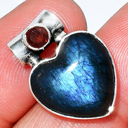Heart Blue Fire Labradorite & Garnet Pendant P-1300 SDP152602