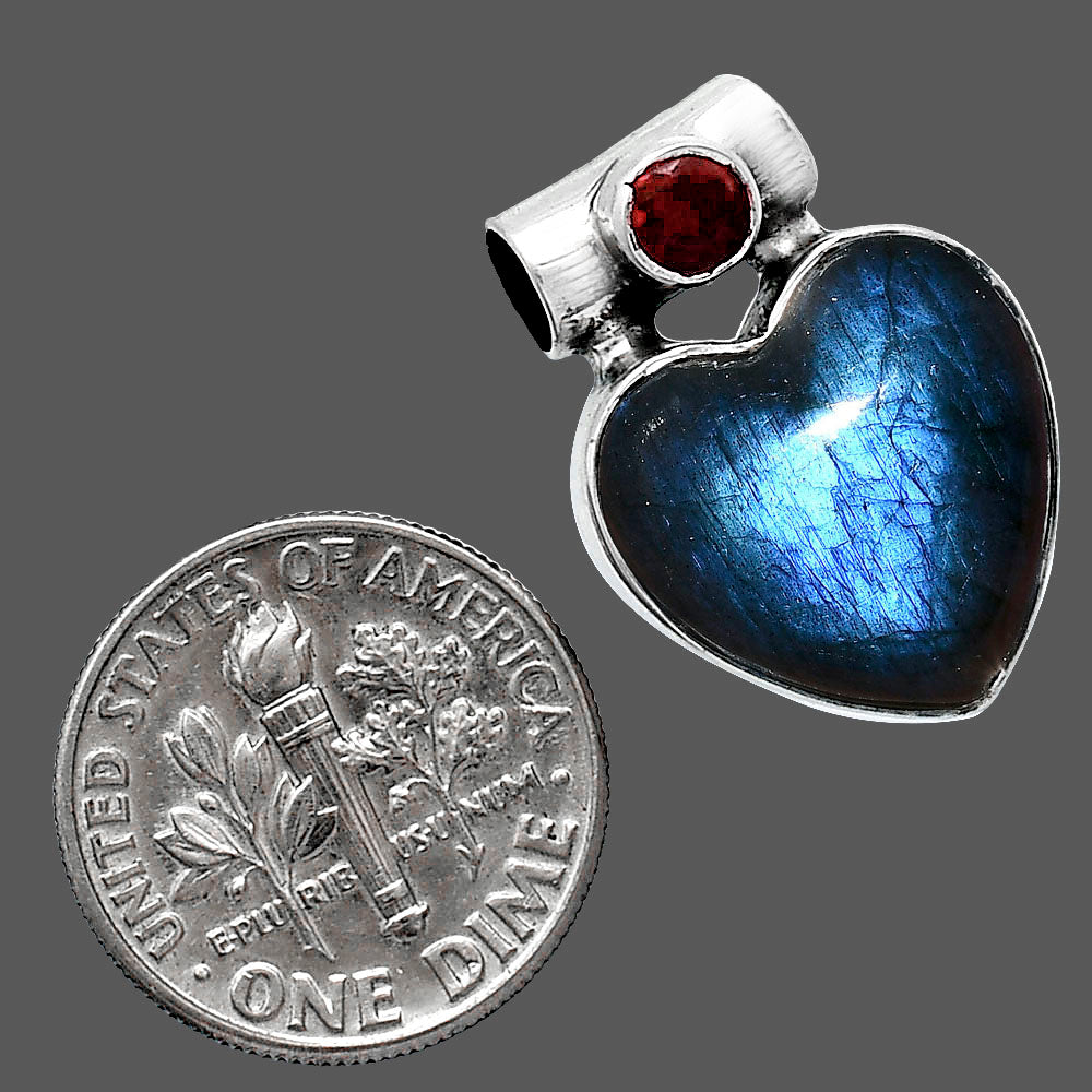 Heart Blue Fire Labradorite & Garnet Pendant P-1300 SDP152602