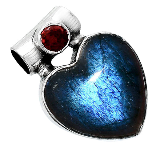 Heart Blue Fire Labradorite & Garnet Pendant P-1300 SDP152602