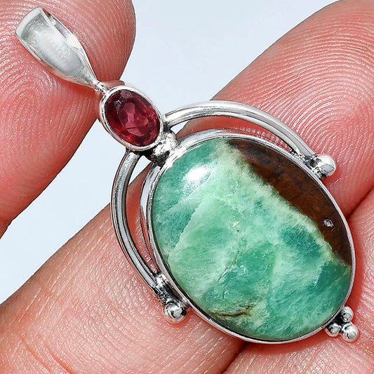 Boulder Chrysoprase & Garnet Pendant P-1175 SDP152626