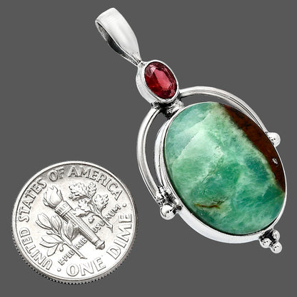 Boulder Chrysoprase & Garnet Pendant P-1175 SDP152626
