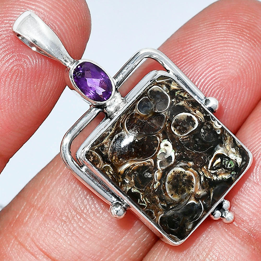Turtella Jasper - USA & Amethyst Pendant P-1175 SDP152630