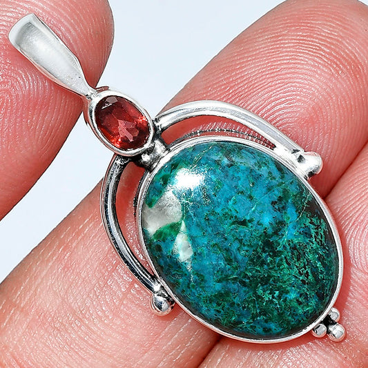 Natural Azurite Chrysocolla & Garnet Pendant P-1175 SDP152637