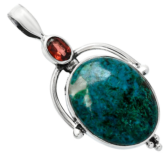 Natural Azurite Chrysocolla & Garnet Pendant P-1175 SDP152637