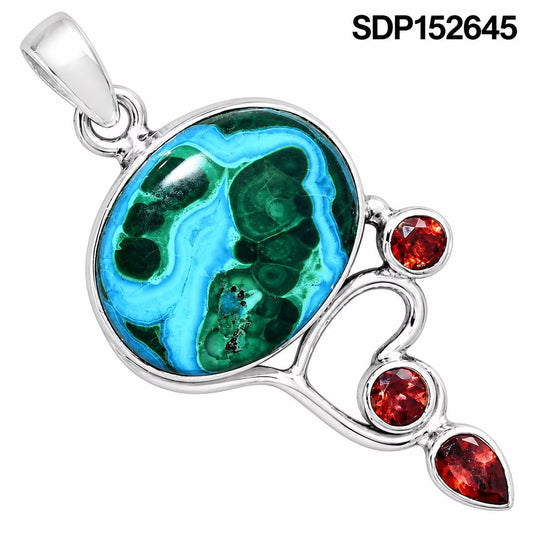 Azurite In Malachite & Garnet Pendant P-1293 SDP152645