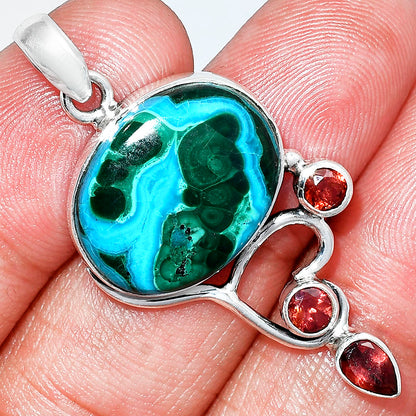 Azurite In Malachite & Garnet Pendant P-1293 SDP152645