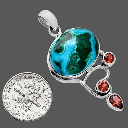 Azurite In Malachite & Garnet Pendant P-1293 SDP152645