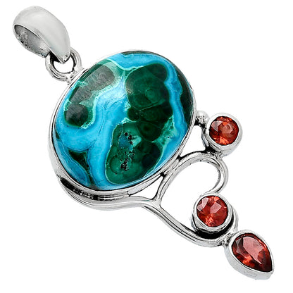 Azurite In Malachite & Garnet Pendant P-1293 SDP152645