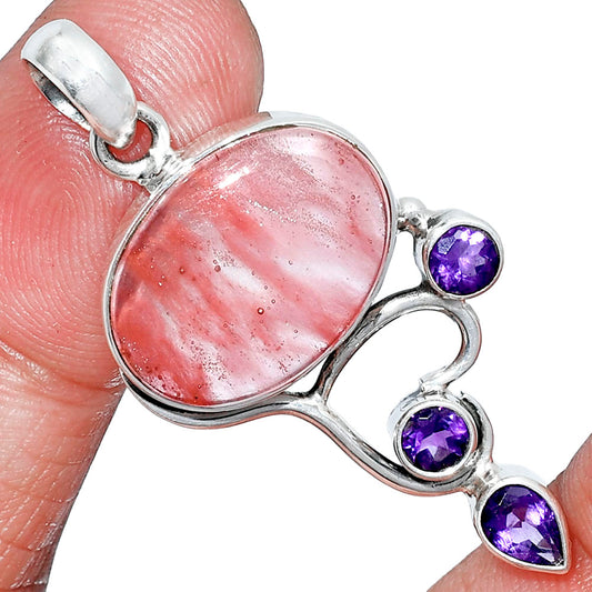 Watermelon Cherry Quartz & Amethyst Pendant P-1293 SDP152653
